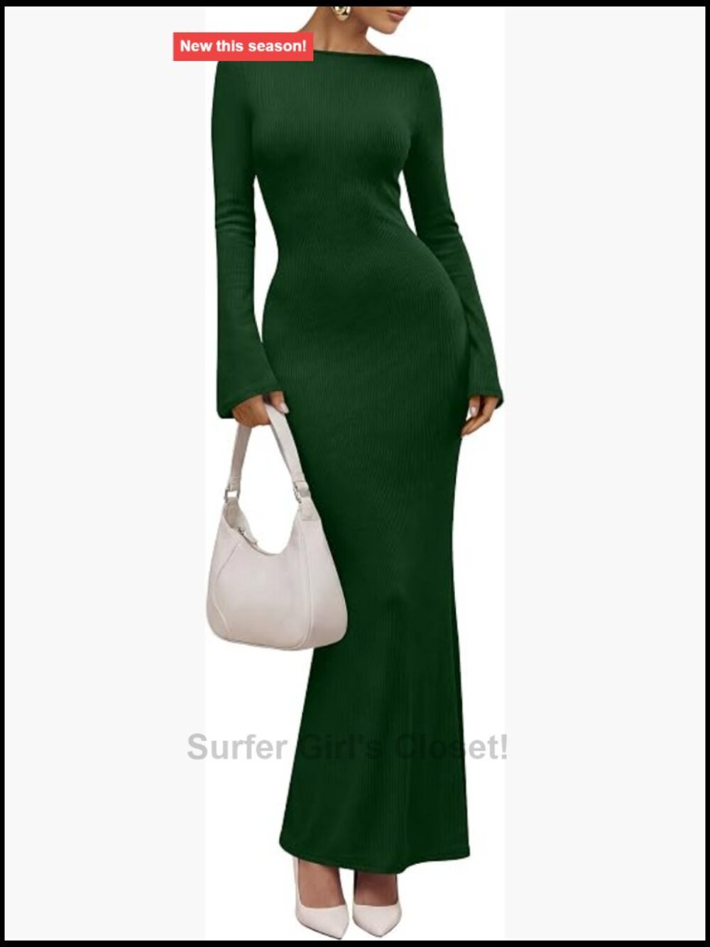 Women's Ribbed Knit Long Sleeve Bodycon Maxi Dress Slim Fit Cocktail Party